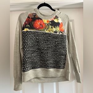 J Crew Merino Wool sweater with silk floral grey and floral